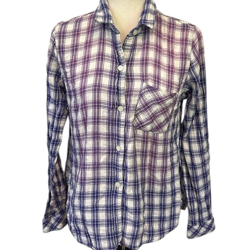 Current Elliott, purple and white plaid ombre button-down shirt size 3/medium